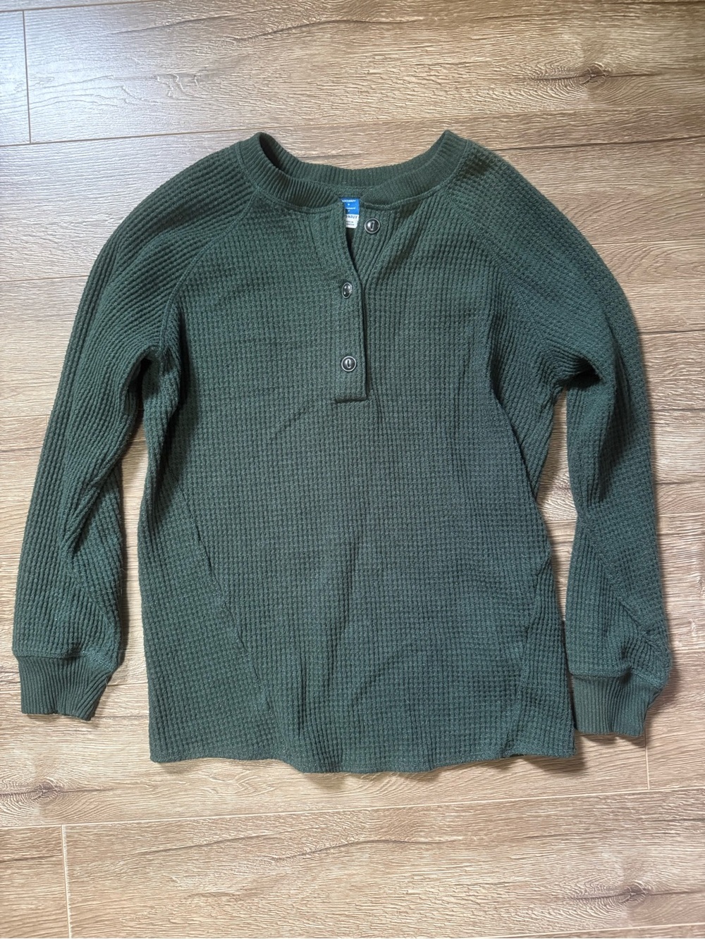 Maternity Green Waffle Knit Henley Thermal Top